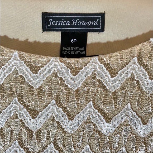 Jessica Howard Crewneck Sheath Gold /white - Picture 5 of 7